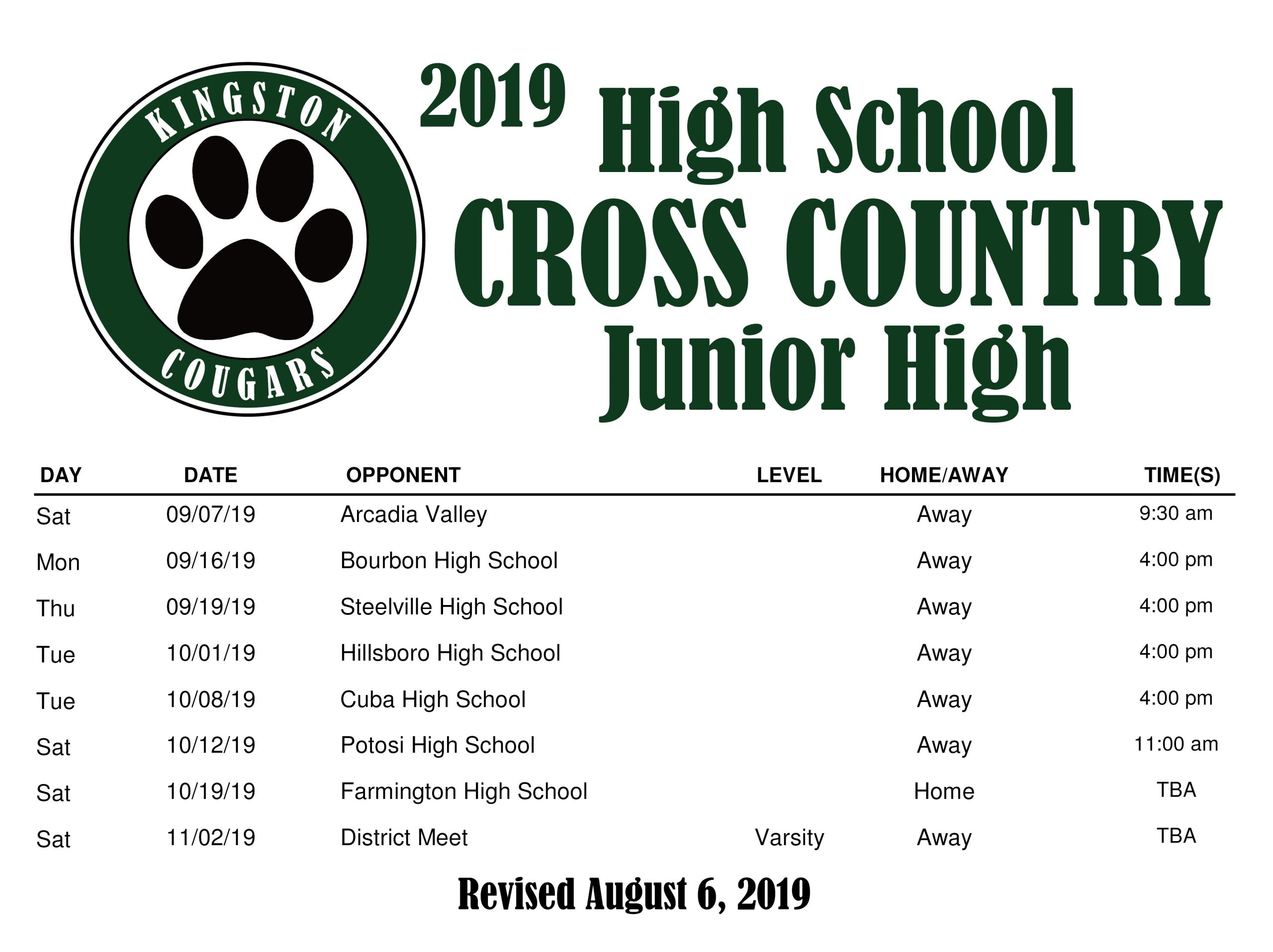 cross country schedule - Kingston K-14